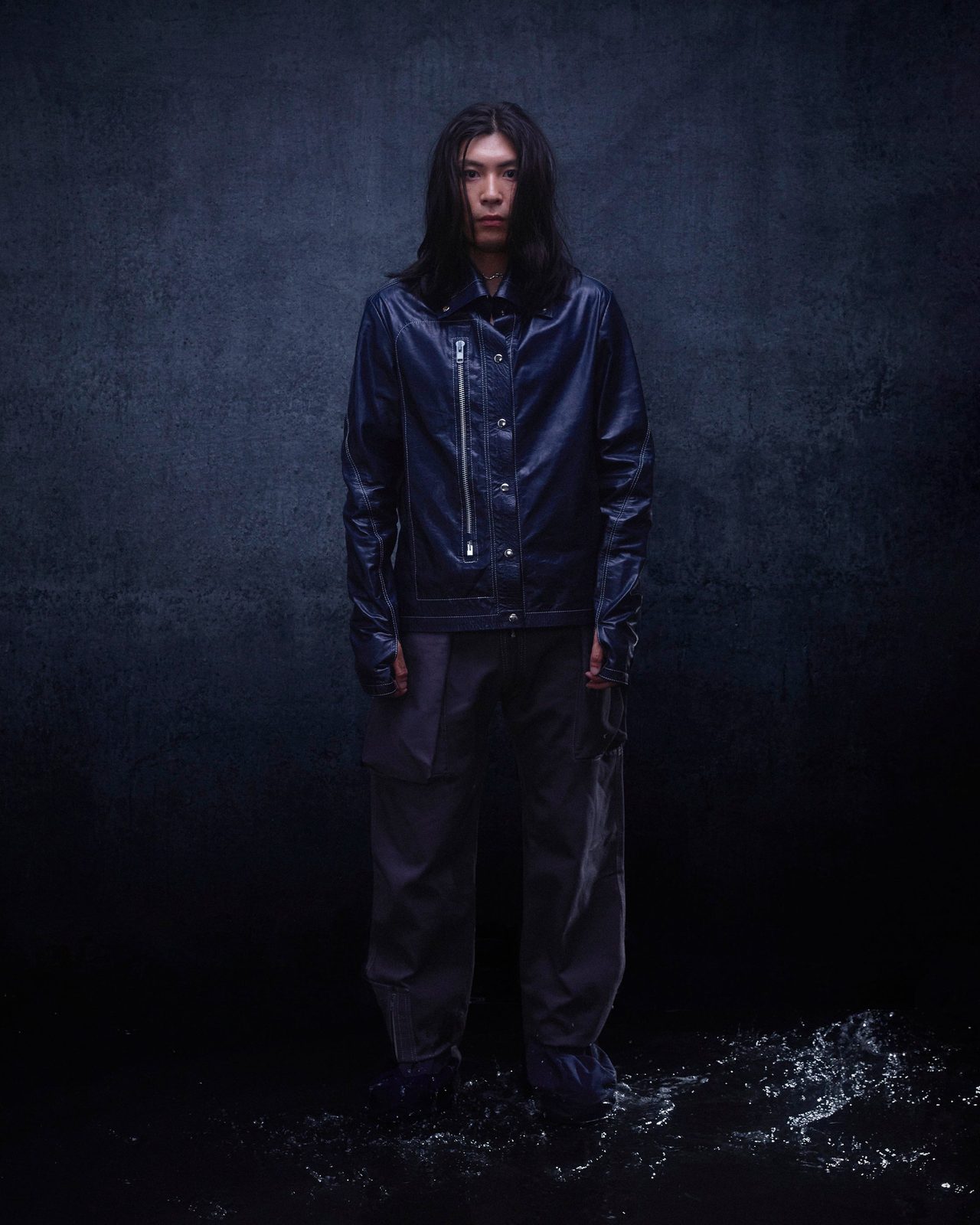 MARBLED LEATHER SHIRT (BLUE) — FW24 Disruptive Interruption, hand-crafted leather & technical garments by NDSCLSD Montréal