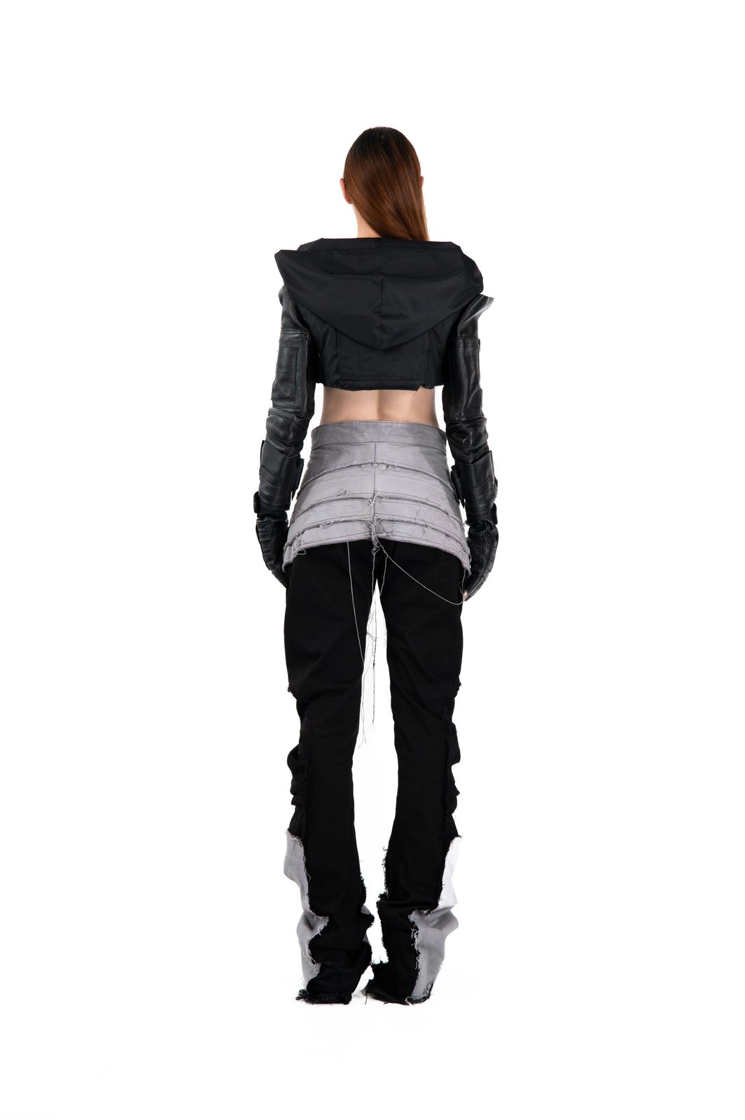LOOK 10B - Hand-Dyed Raw Edge Flare Denim — FW25 Supervillains, hand-crafted leather & technical garments by NDSCLSD Montréal