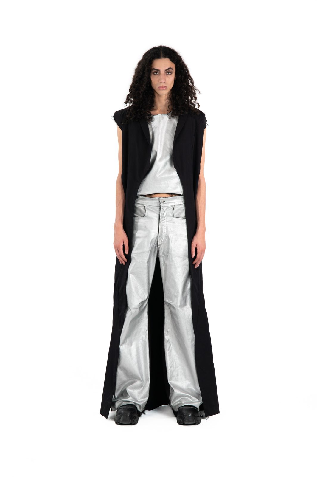 LOOK 13T - Silver Denim Armor Cape Set — FW25 Supervillains, hand-crafted leather & technical garments by NDSCLSD Montréal