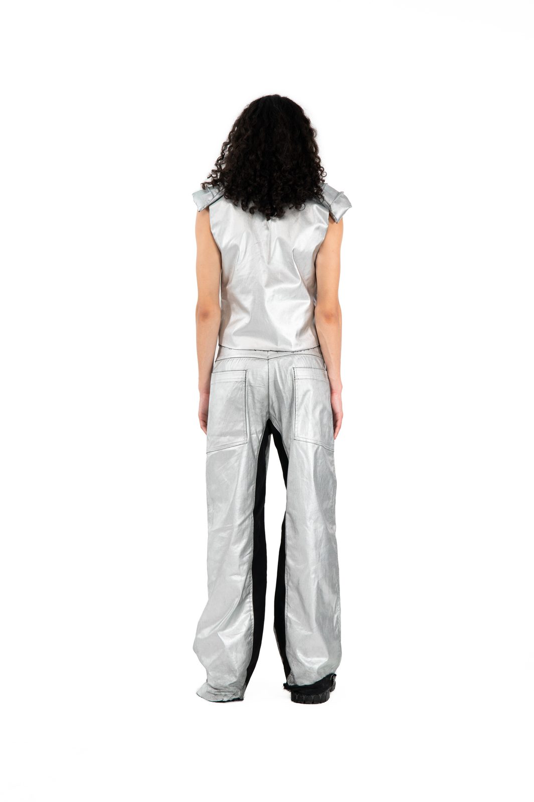 LOOK 13T - Silver Denim Armor Cape Set — FW25 Supervillains, hand-crafted leather & technical garments by NDSCLSD Montréal