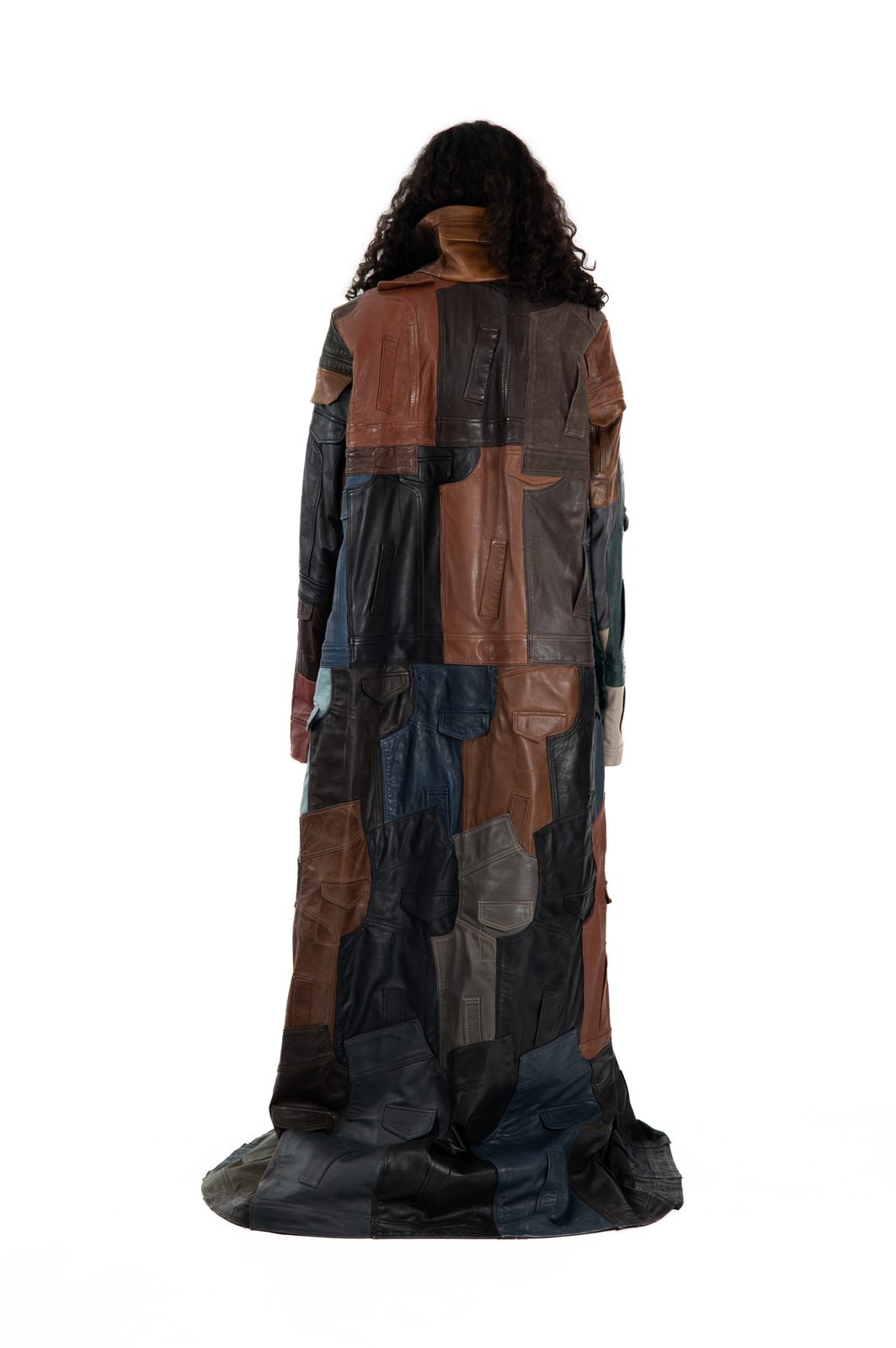 LOOK 24T - Lambskin Cowhide Patchwork Overcoat — FW25 Supervillains, hand-crafted leather & technical garments by NDSCLSD Montréal