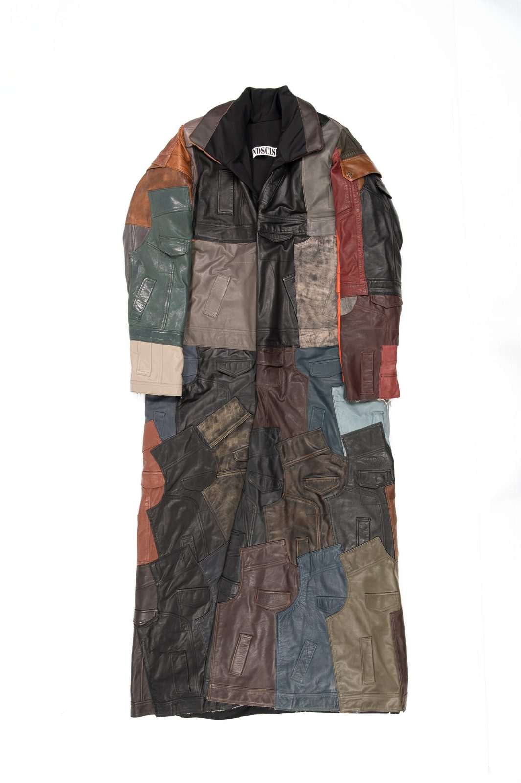LOOK 24T - Lambskin Cowhide Patchwork Overcoat — FW25 Supervillains, hand-crafted leather & technical garments by NDSCLSD Montréal