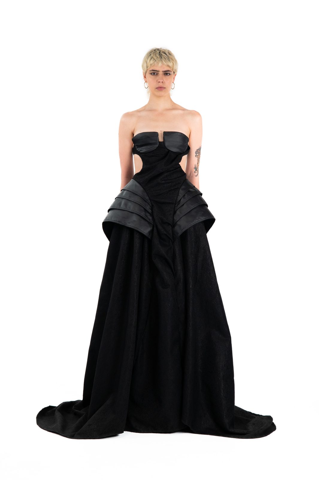 LOOK 25D - Jacquard Leather Gown — FW25 Supervillains, hand-crafted leather & technical garments by NDSCLSD Montréal