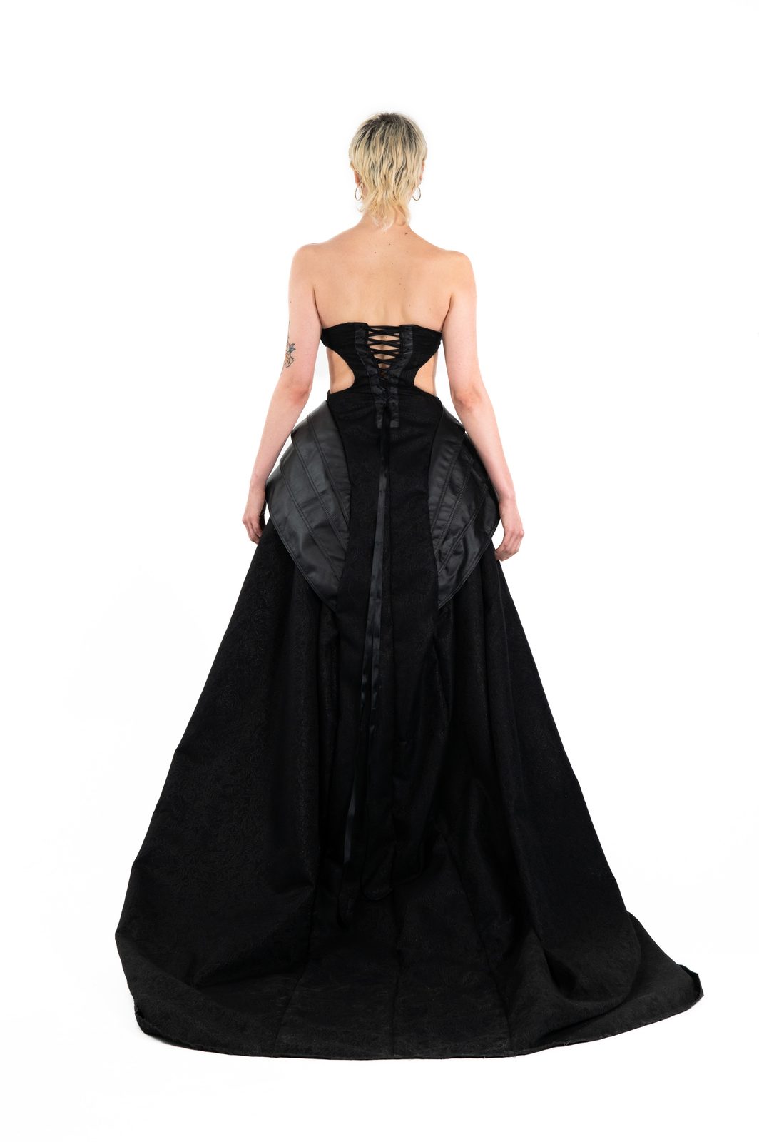 LOOK 25D - Jacquard Leather Gown — FW25 Supervillains, hand-crafted leather & technical garments by NDSCLSD Montréal