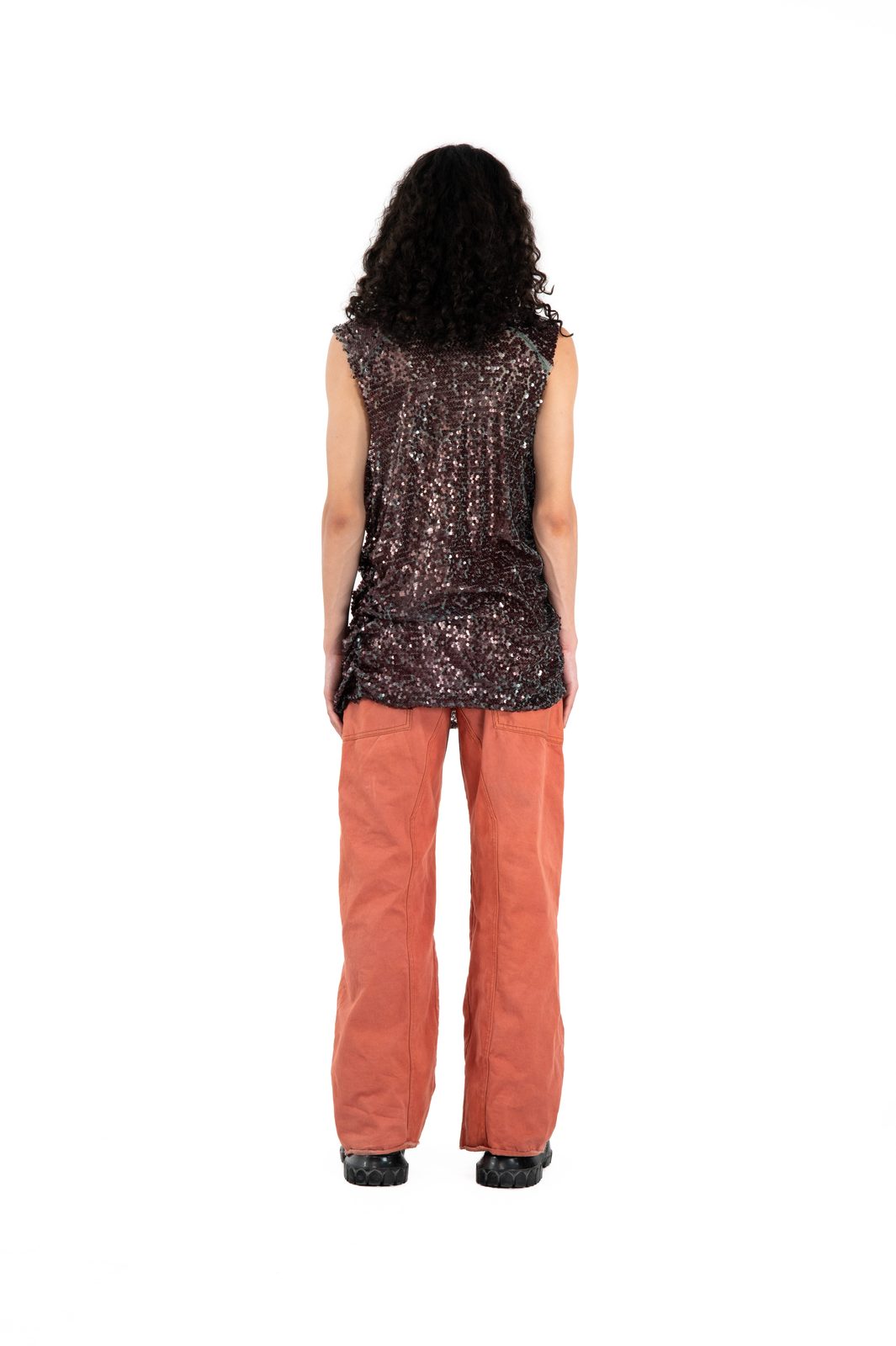 LOOK 7T - Hand-Dyed Sequin Tanktop — FW25 Supervillains, hand-crafted leather & technical garments by NDSCLSD Montréal