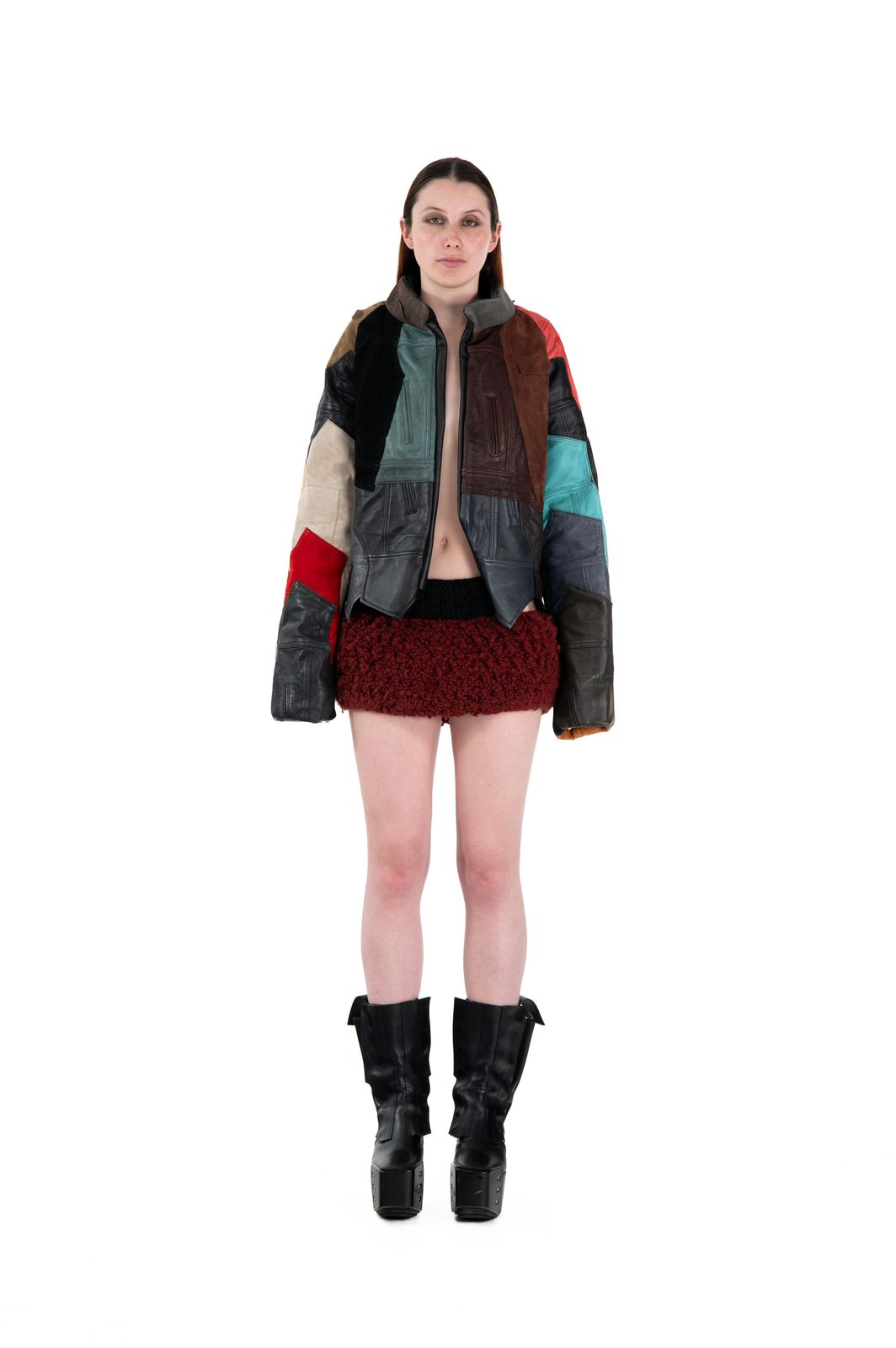 LOOK 9T - Lambskin Patchwork Racer Jacket — FW25 Supervillains, hand-crafted leather & technical garments by NDSCLSD Montréal